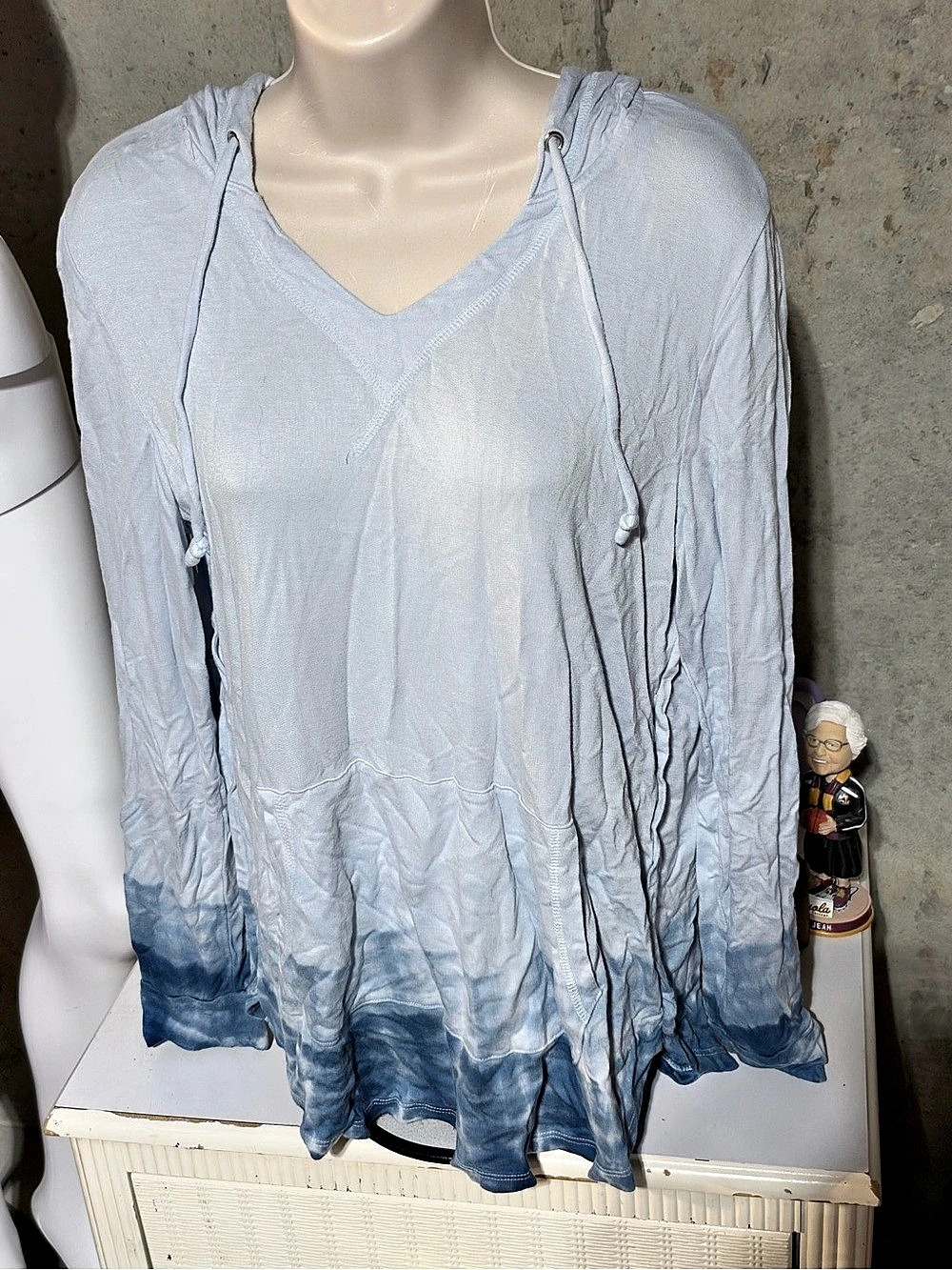 Free People Dip-Dye Hooded Top in Blue & White Size Small